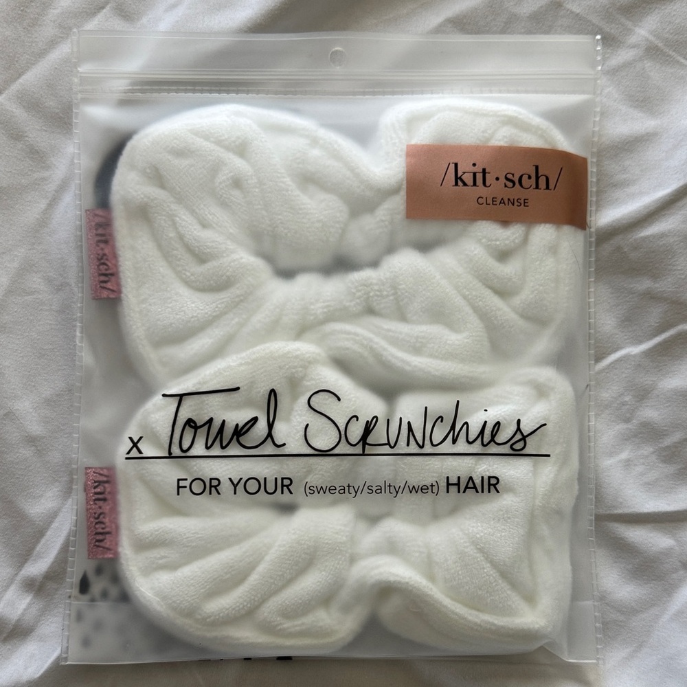 Kitsch White Towel Scrunchies set of 2 NEW